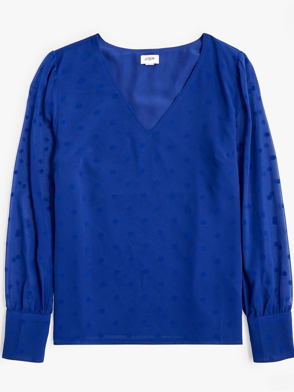J.Crew Royal Blue Swiss Dot Chiffon V-Neck Long Sleeve Blouse